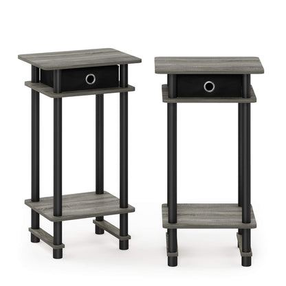 Furinno TURN-N-TUBE Side Table Set of 2, 3-Tier End Table with Storage Bin, Open Shelf Night Stand, Bedside Table, for Living Room, Bedroom