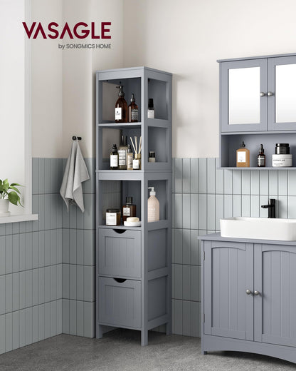 VASAGLE Bathroom Floor Cabinet, Freestanding Bathroom Storage Unit, with 2 Drawers, 3 Open Compartments, for Bathroom, Living Room, Kitchen, Modern