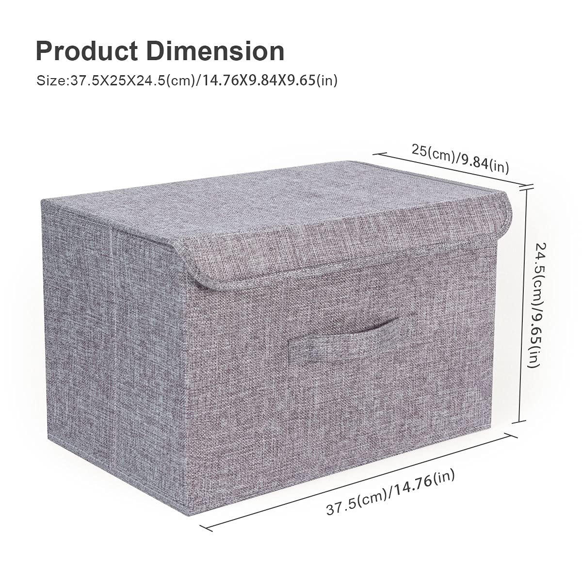 Booxihome 3Pcs Fabric Storage Boxes With Lids For Wardrobe Clothes Toy Foldable Linen 37 * 24 * 25cm (Grey)