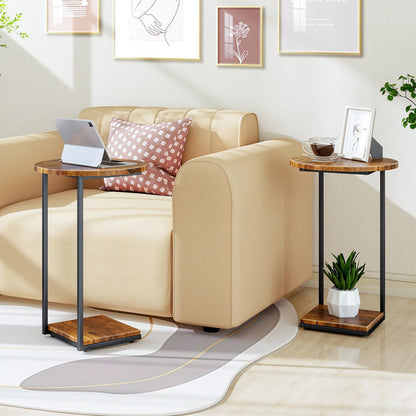 HDANI C-Shaped Side Table,Round End Table under Sofa,Bedside Table,Sofa Side Table with Metal Frame, Small Coffee Snack Table for Living Room