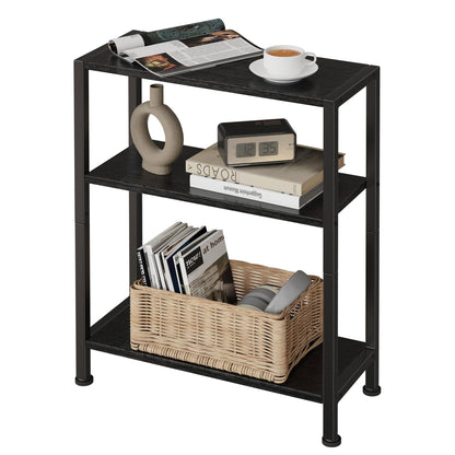 Vantimo Small Side Table, 3-Tier Thin End Table for Living Room, Narrow Bedside Table for Bedroom, Sofa, Couch (Black)