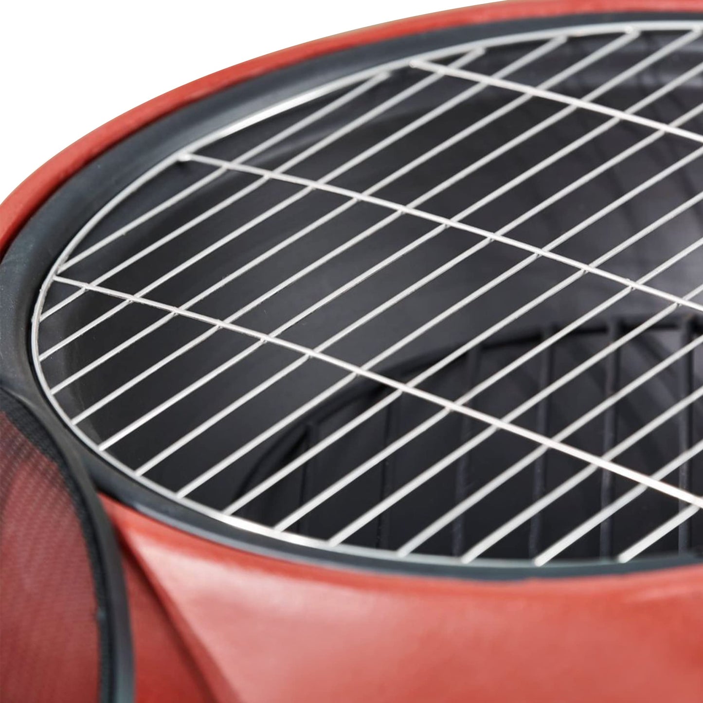 Teamson Home Outdoor Wood Burning Fire Pit, Small Round Fire Pit, Outdoor Chimenea, Firepit, Fire Bowl Log Burner with Poker, Grill and Lid, Red