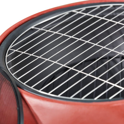 Teamson Home Outdoor Wood Burning Fire Pit, Small Round Fire Pit, Outdoor Chimenea, Firepit, Fire Bowl Log Burner with Poker, Grill and Lid, Red