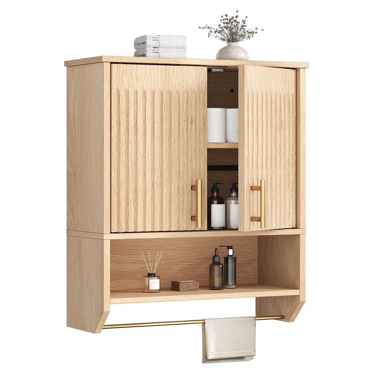 HOOBRO Bathroom Wall Cabinet, Wall Mounted Bathroom Cabinet with Towel Rack, Bathroom Storage Cabinet with Adjustable Shelf