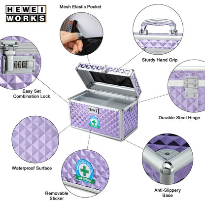 HEWEI WORKS Storage Lock Box with Combination Lock, Lockable Medicine Storage Box, Empty First Aid Box, Security Lockbox
