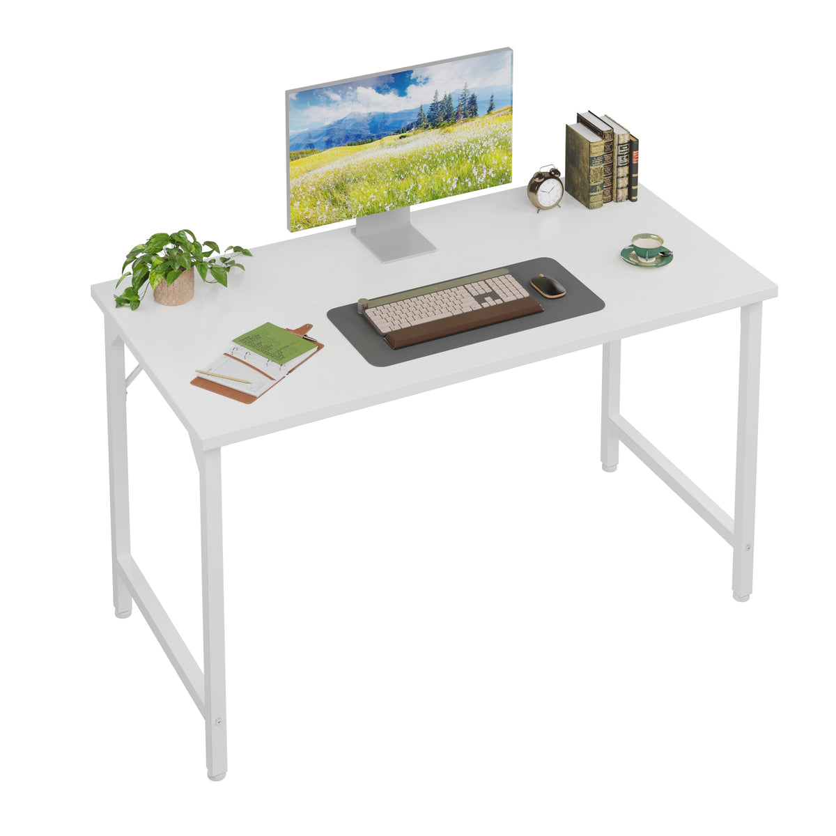 Grandder 80 cm Computer Desk, Small Home Office Desk Study Writing Kid Table for Small Spaces, Simple PC Work Desk, Adjustable Feet, White