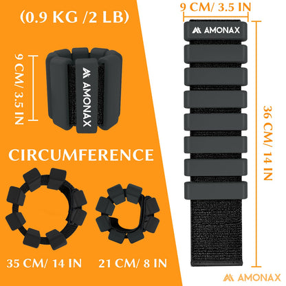 Amonax Adjustable Ankle and Wrist Weights Set, Fitness Leg Weights for Women Men, 1lb/2lb Pair for Strength Training, Pilates Weights Running Swimming