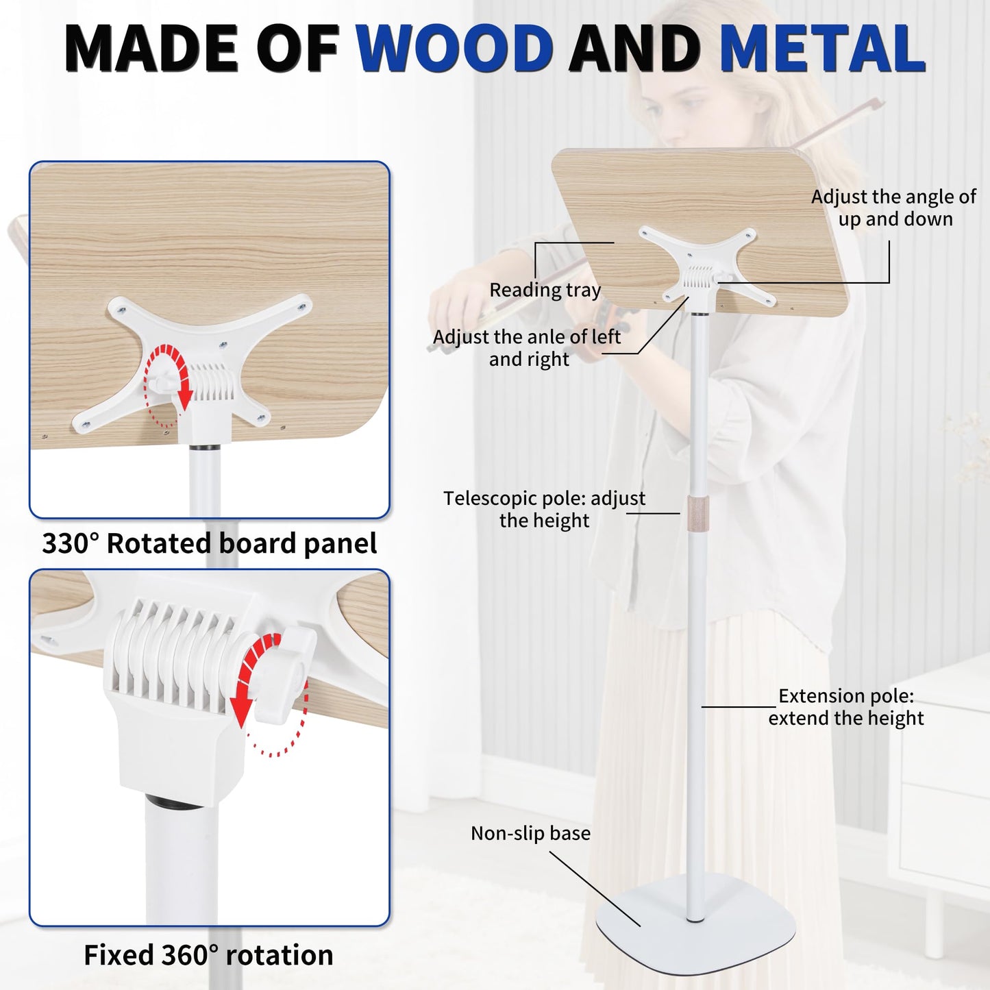 OUUTMEE Height Adjustable 50 to130CM Standing Reading Stand