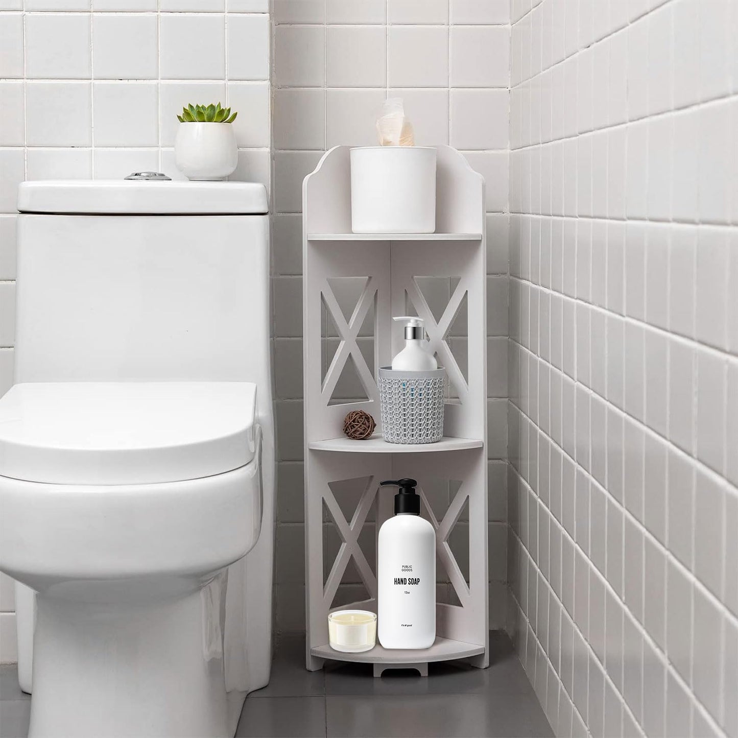 CIGAA Corner Shelf Stand for Bathroom Storage Corner Shelves Perfect for Small Space, 3-Tier Waterproof Toilet Paper Holder Stand, White