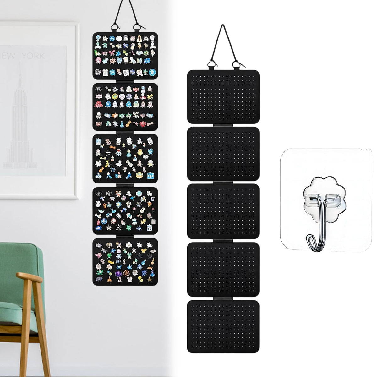 30x106cm Felt Jewelry Storage Board, Wall Mounted Pin Badge Display
