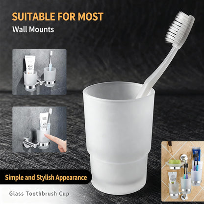 Set of 2 Glass Toothbrush Cups, Family Bathroom Cups, Replacement for Wall Mounted Toothbrush Holder, Bathroom Accessories (Matte)