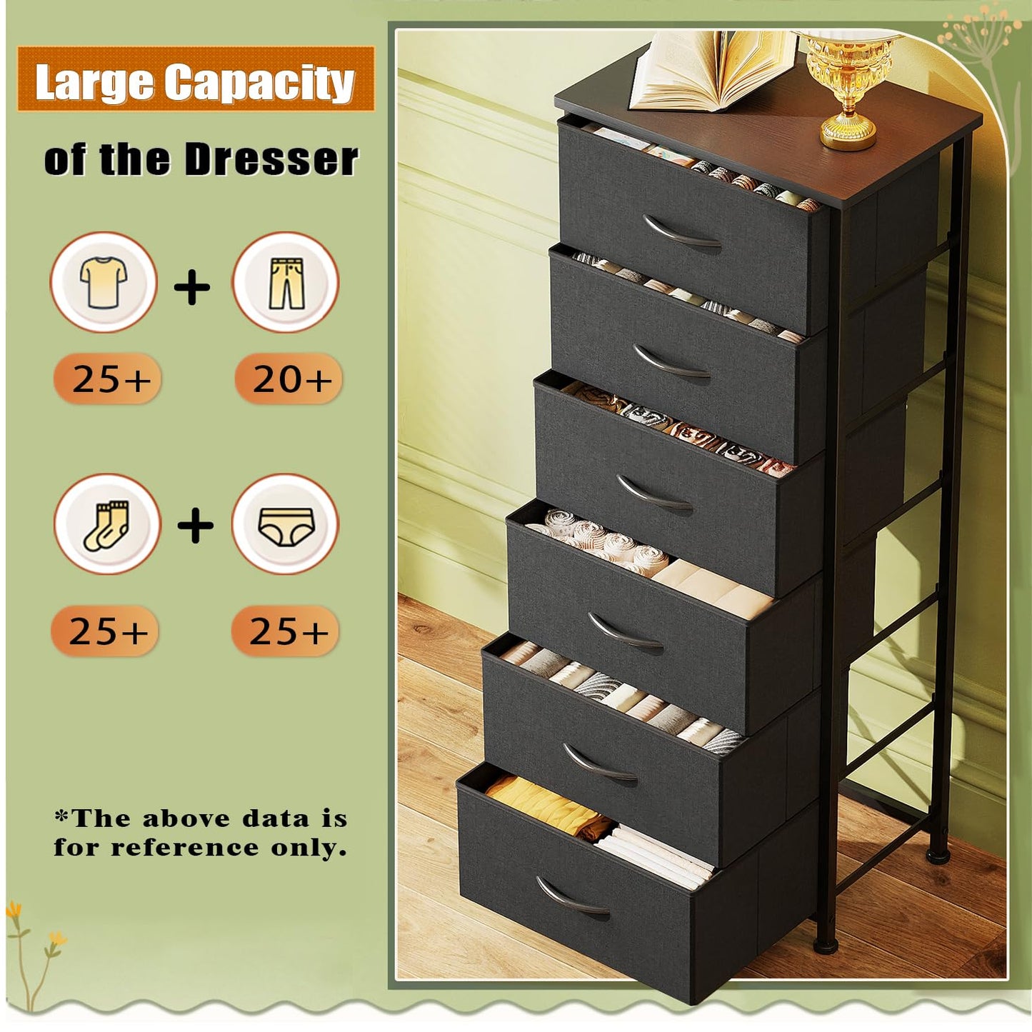 CAIYUN 6 Drawer Tall Dresser, Dresser for Bedroom Entryway Hallway, Closet Storage Drawer, Commode De Chambre, Armoire De Rangement, Black