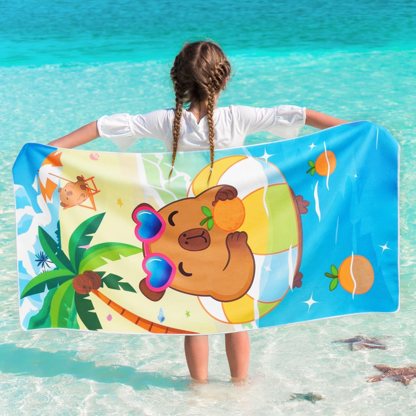 WERNNSAI Capybara Microfibre Beach Towel for Kids, 76 x 150cm Bath Towel