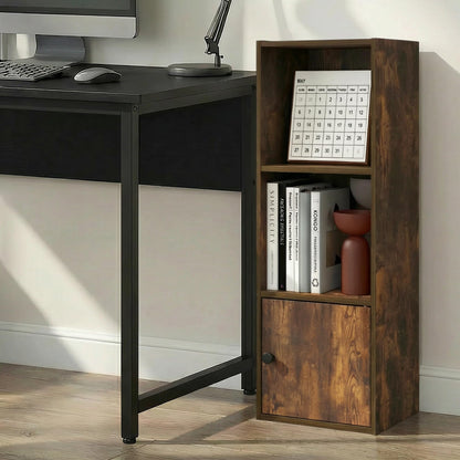 Furinno LUDER 3-Tier Bookshelf with Open Shelf, Standing Bookcase with 1 Door Cabinet, 23.6 x 30.5 x 80.0 cm, for Organization and Storage