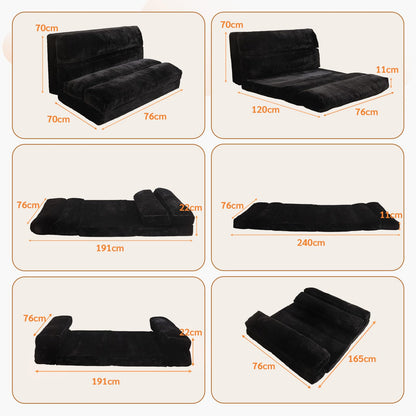 MAXYOYO Bean Bag Bed Folding Sofa Bed Mattress for Adults, Extra Thick 6 Fold Floor Couch for Bedroom Living Room, Black, 75x240 cm