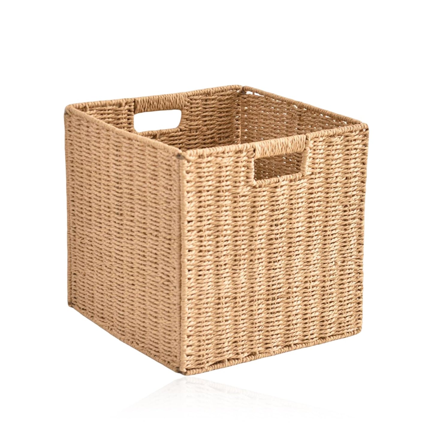 Wicker Storage Basket, 25×25×25cm Faux Wicker Storage Box Foldable Large Wickers Basket Cube Storages Box With Insertion Handle for Gifts Toy