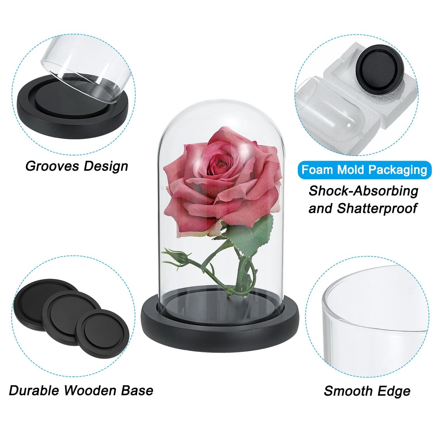 PATIKIL 7.3"x5.9" Clear Cloche Glass Dome, Glass Bell Jar Display Case Tabletop Centerpiece with Black Wooden Base for Christmas Home Decor