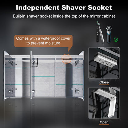 ELEGANT Triple Door LED Mirror Cabinet with Shaver Socket, 1000x600cm