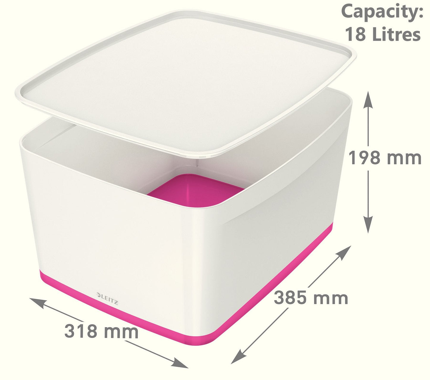 Leitz 18 Litre Storage Box with Lid, waterproof ABS, Pink Metallic