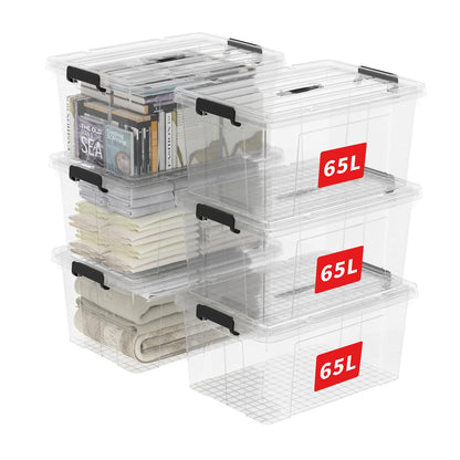 Cetomo 65L*6 Storage Boxes, Carry Plastic Storage Box with Lids, Clear Organizing Container with Handle and Secure Latches