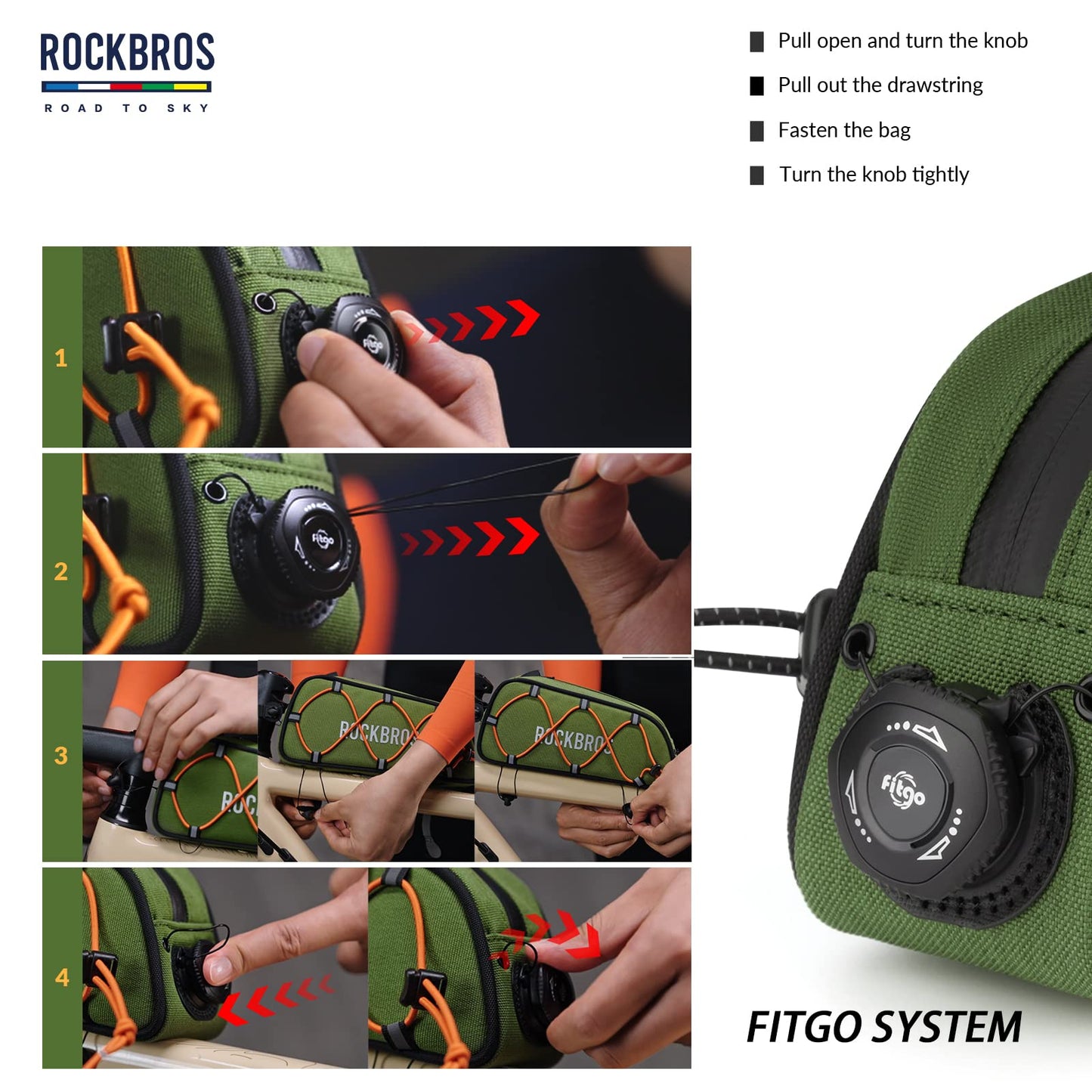ROCKBROS Road-to-Sky Bicycle Frame Bag Top Tube Bag Waterproof 0.7L Reflective Bicycle Bag for Front Frame for MTB/Road Bike/Gravel Bike