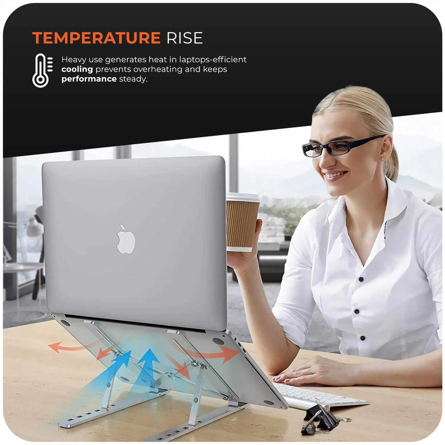 Roe Tenpo Laptop Stand For Desk, 6 Levels Height Adjustable Laptop Riser For Desk, Foldable & Portable, Compatible with MacBook Air/Pro, HP, ASUS