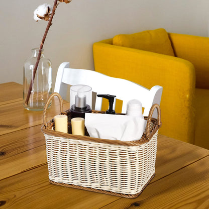 HEMOTON Storage Basket Woven White and Brown Mixed Featuring Handle for Easy Carrying As Kitchen Storage Container Divided Sections for Organizing