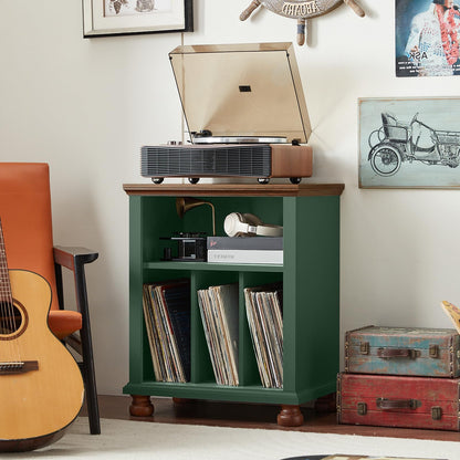 LELELINKY Large Record Player Stand with Vinyl Record Storage, 24" Wide Wood Turntable Stand, Mid-Century Record Player Table Up to 200 Albums