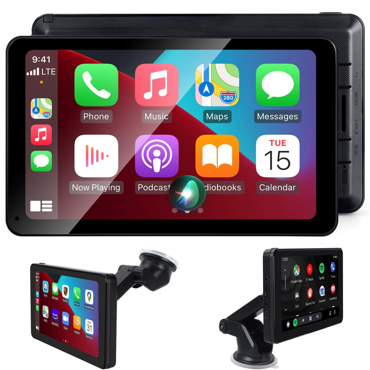 Wireless Apple CarPlay Android Auto Screen, Car Stereo 7" HD Touch Screen Portable Navigation Radio Vedio Player Bluetooth WiFi, Voice Control, Mirror