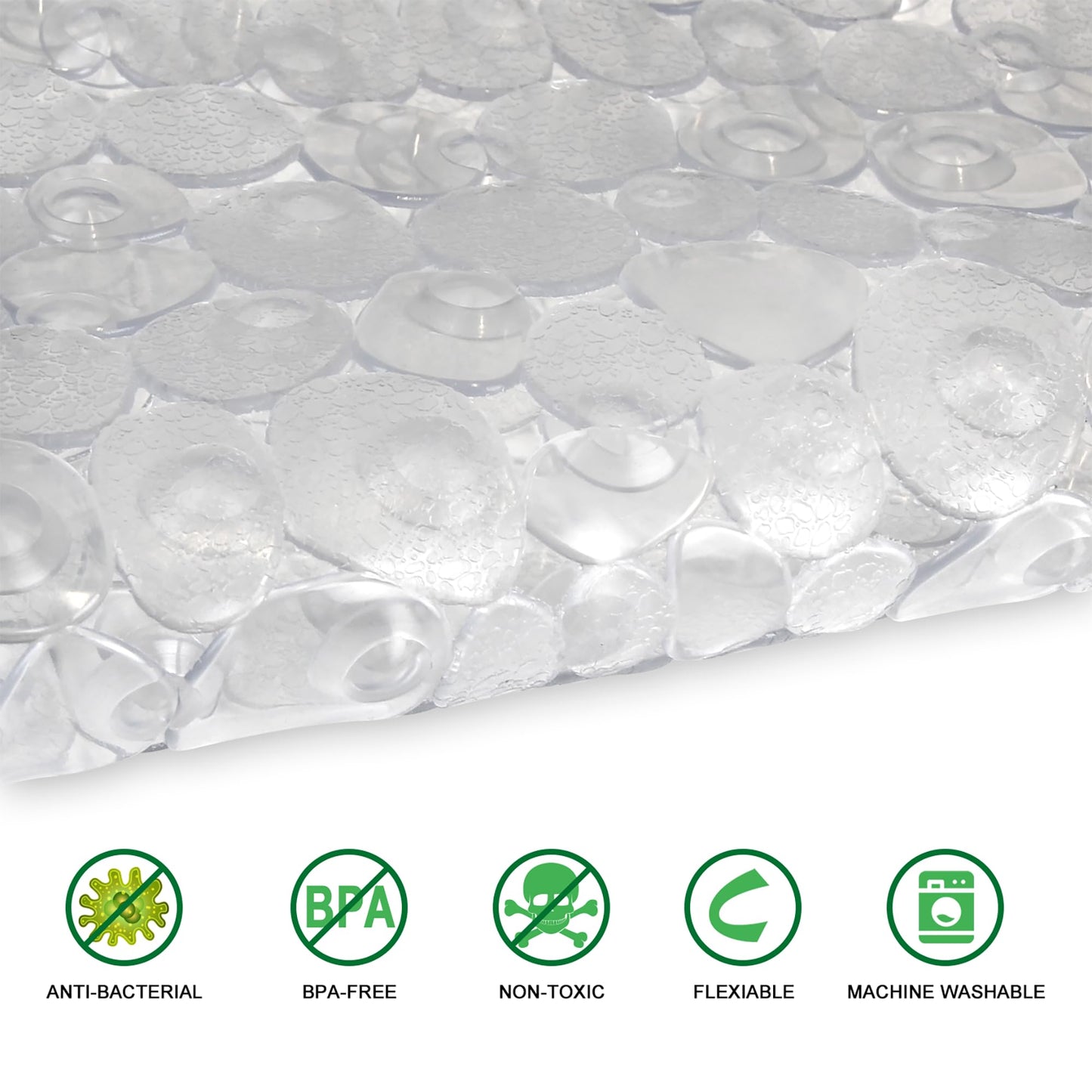 WELTRXE Non Slip Bath Mats for Inside Bath, 69 x 36 cm Clear Pebble Bath Mat Non Slip Anti Mould, Anti Slip Shower Mat