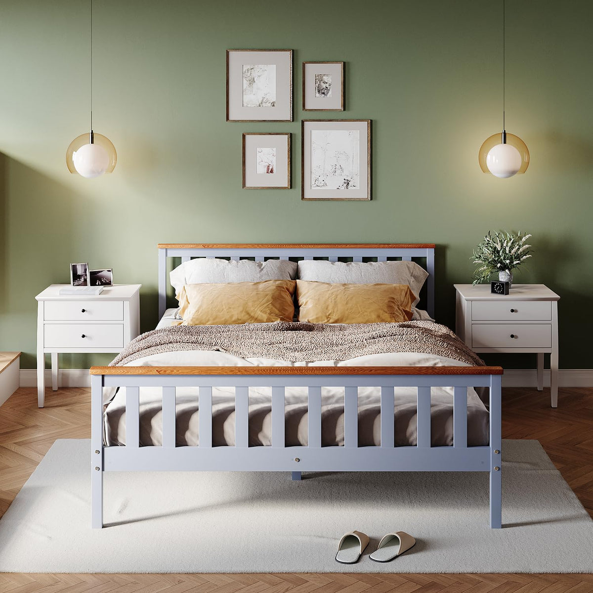 ZANOFIRA 5ft King Bed Frame Solid Pine Wood Bed with Headboard and Footboard, Perfect For Adults Kids Teenagers Fitted Slats Strong Support Legs with