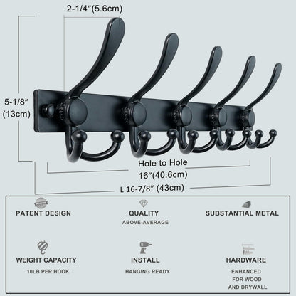 Dseap Coat Rack Wall Mount, Heavy Duty 2.5mm Base vs Flimsy 1mm, Double-Thick Solid Anti-Snap Hooks