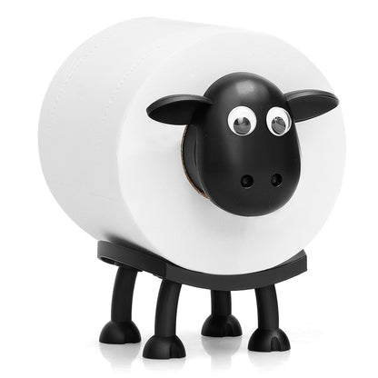 VELENTI Sheep Toilet Roll Holder - Funny Toilet Paper Holder Free Standing Bathroom Set - 3D Printed Black Sheep Loo Roll Holder