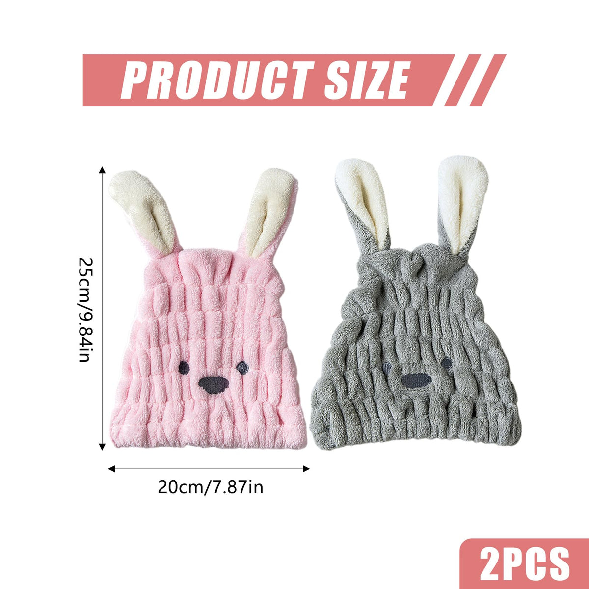 2 Pcs Dry Hair Hat Hair Drying Towels for Women Microfiber Dry Hair Cap with Cute Rabbit Ears Quick Drying Bath Cap Cartoon Hair Turbans Twist Super