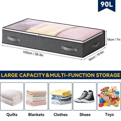 AIOR 2 Pack 90L Under Bed Storage Bags, Large Capacity Closet Organizer Bags for Clothes, Comforters, Blankets, Bedding