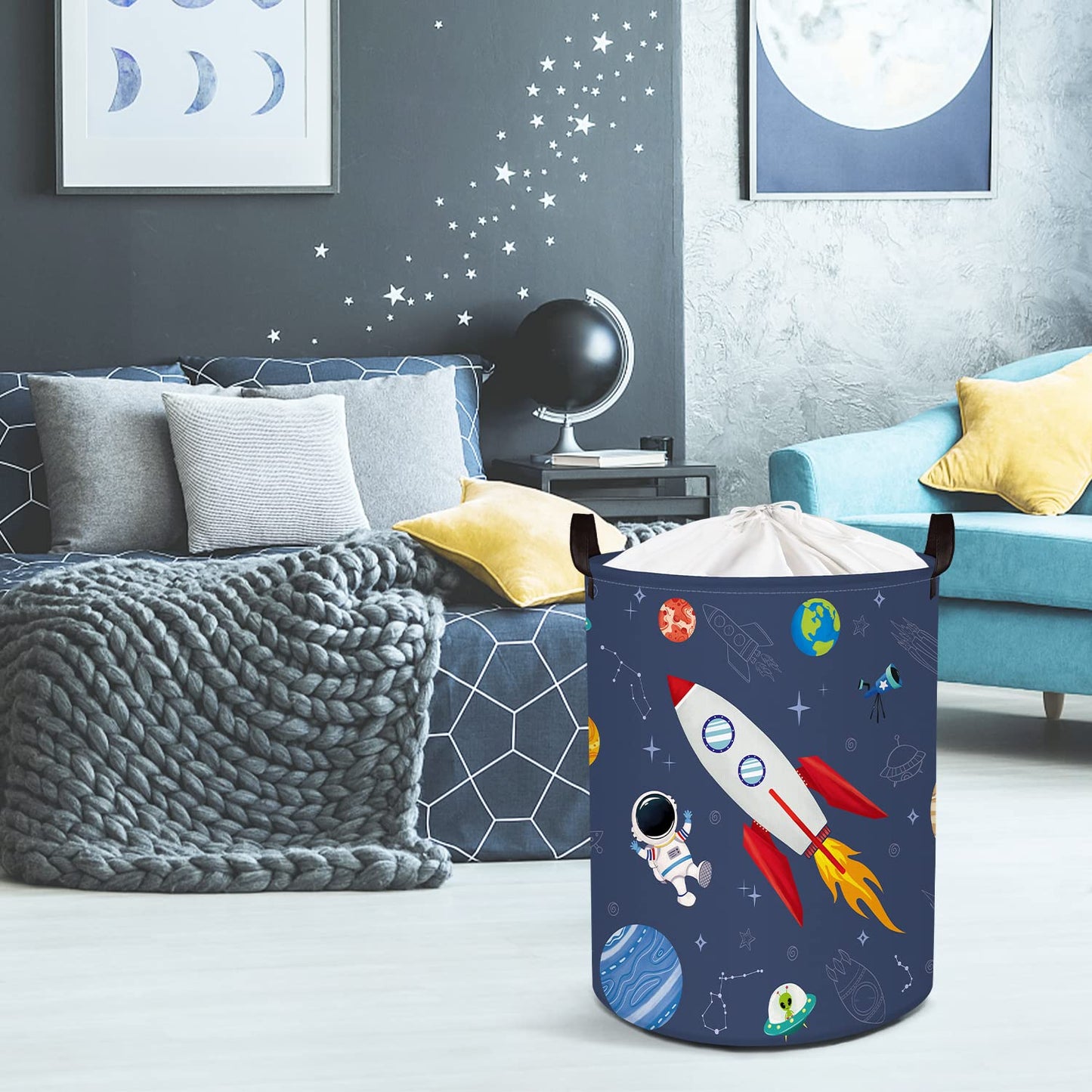 Clastyle Space Laundry Hamper Cosmic Book Storage Basket for Bathroom Parent Storage Box to Organize Toy Clothes, Rocket, 36x45 cm