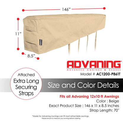 ADVANING AC1200-P861T Protective Cover for 12' Wide Retractable Awnings, Heavy Duty Weather Proof Polyester Fabric, Beige