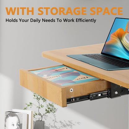 CLATINA Mobile Laptop Standing Desk, Height Adjustable Teacher Podium with Lockable Wheels, Adjustable Work Table with Drawer
