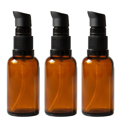 TUPANDY 3PCS 100ml/3.3oz Amber Glass Lotion Bottles Empty Refillable Cosmetic Makeup Travel Size Pump Dispenser Container Jars for Aromatherapy