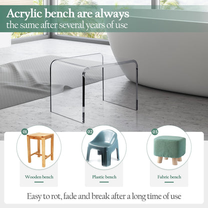 MYOYAY Clear Acrylic Shower Stool Acrylic Shower Bench Waterproof Transparent Chair for Bathroom Kitchen Bedroom Backless See Not-slip Shower Stool