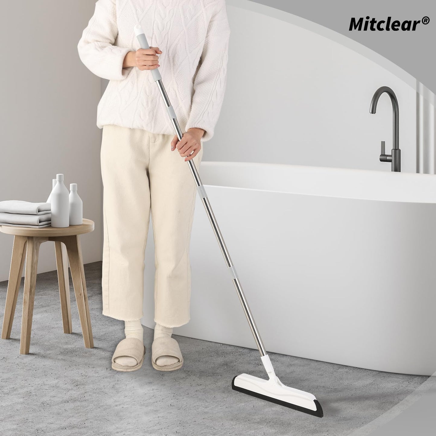 Mitclear Floor Squeegee with Long Handle(50IN), Extendable Foam Squeegee Mop for Wet Room, Squidgy Shower Cleaner
