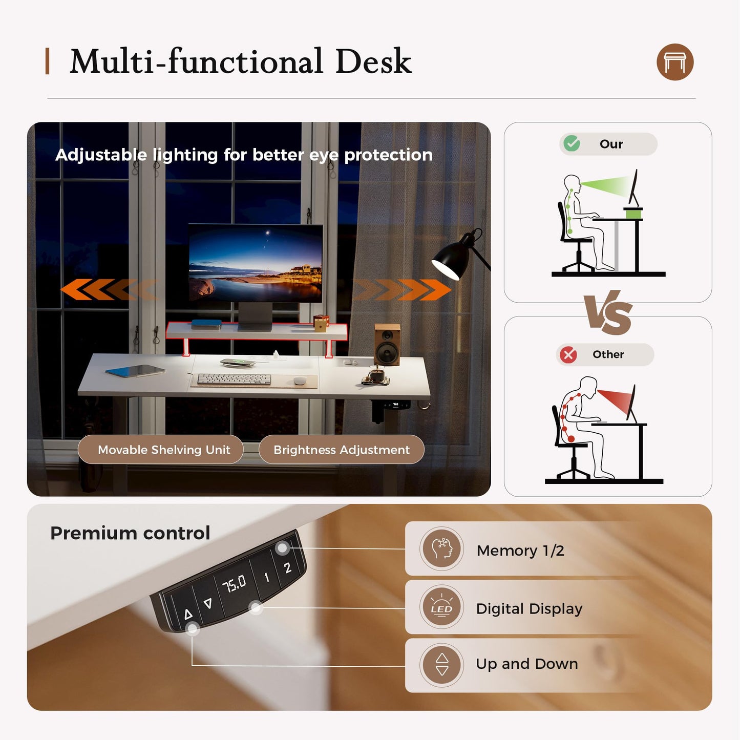 Klicelor Electric Standing Desk, Led & Plug, Movable Monitorstand, 140x60