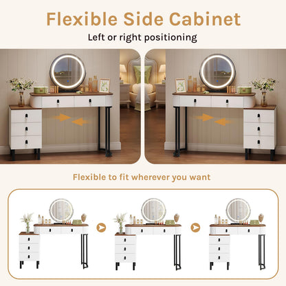 WOLTU Dressing Table, with Swivel Mirror, LED Lights 3-Colour Dimmable
