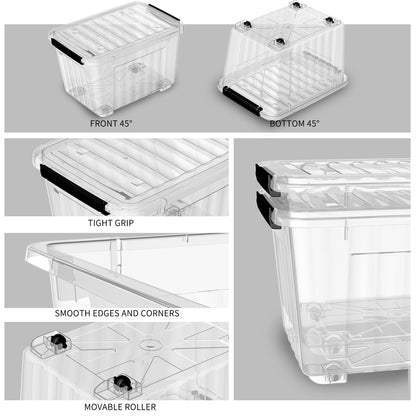 Cetomo 80L*3 Plastic Storage Boxes with Wheels, Lidded Storage Box with Secure Side Latches, PP Nestable and Stackable Clear Organizer for Home