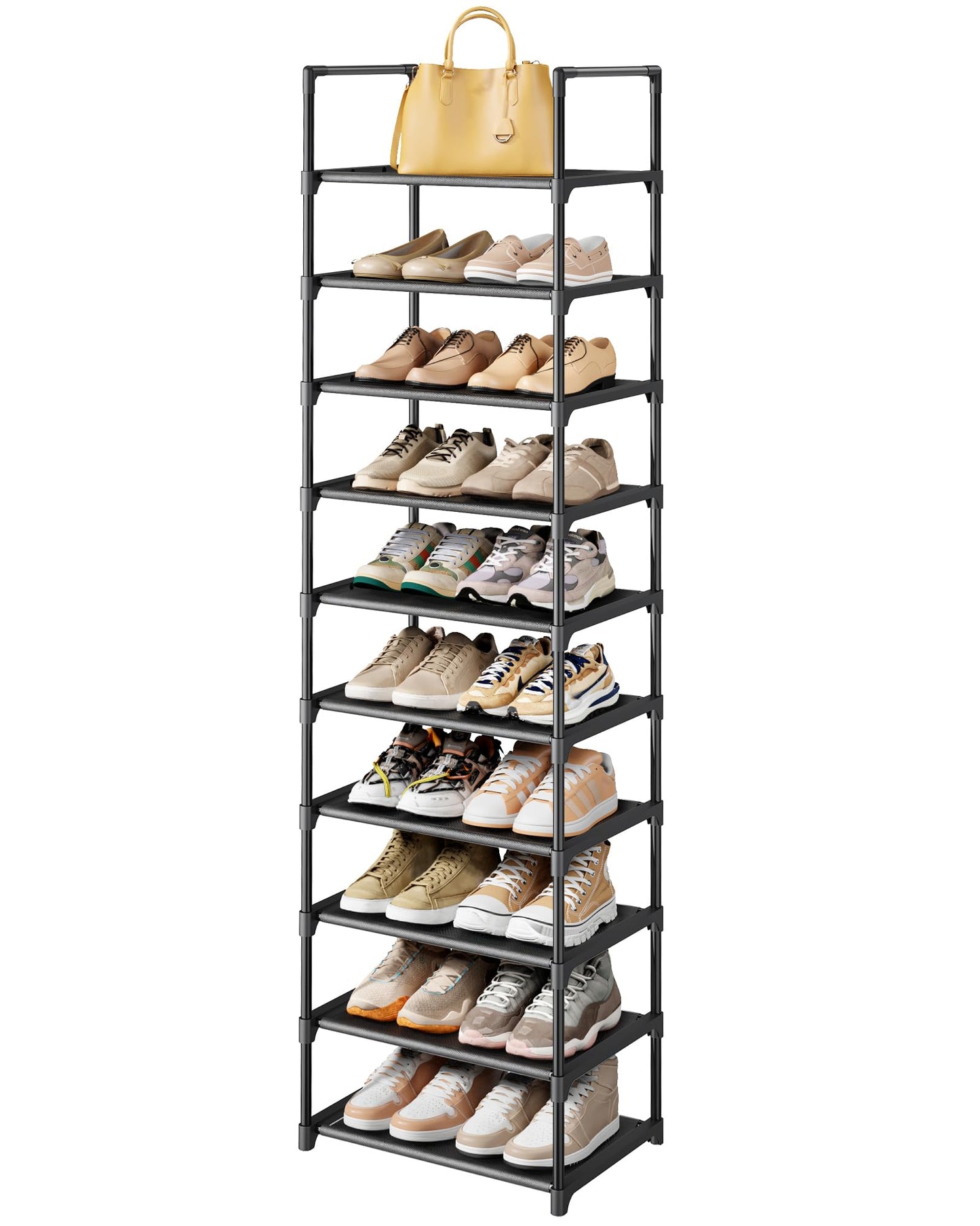 Kitsure Tall Shoe Rack for Narrow Space, 43.0cm Wide - 10 Tier, Black