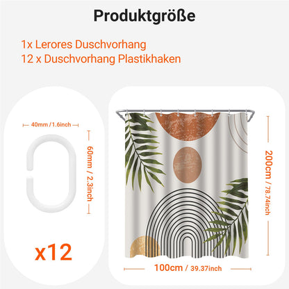 Lerores Shower Curtain 100 x 200 cm Leaves Line, Weighted Hem, Anti-Mould Textile, Water-Repellent