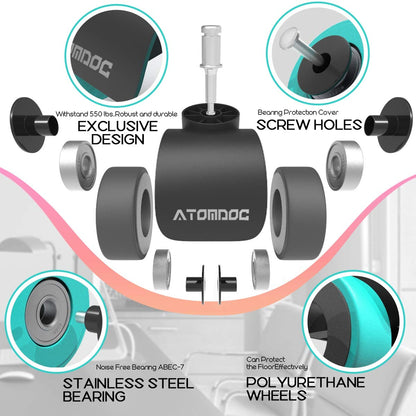 2 Inch Office Chair Replacement Wheels by ATOMDOC, Newly Revolutionary Quadruple Ball Bearing Design，Heavy Duty & Safe Protection for All Floors