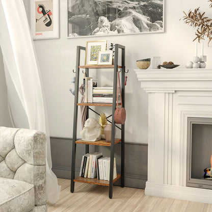 YMYNY 4 Tier Ladder Bookshelf, Height 125CM Bookcase, Freestanding Storage Organiser Shelves, Shelving Unit for Living Room Bedroom, Kitchen, Plant
