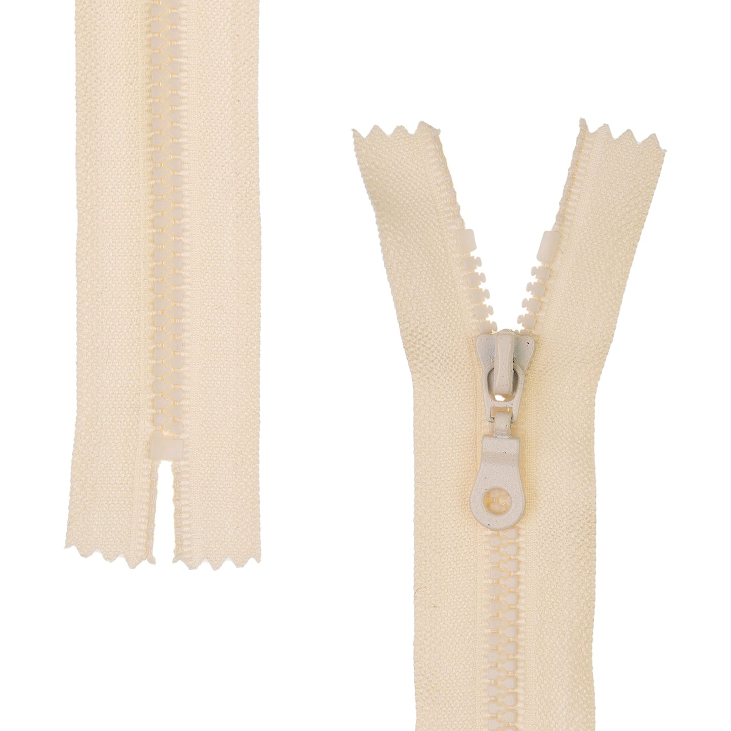 Non-Divisible Zip, 2 Pieces, 45 cm Rail Length, in Beige, #3 Zip Size, 4.5 mm Rail Width, 30 mm Tape Width, Replacement Plastic Zip