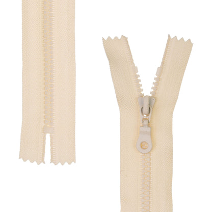 Non-Divisible Zip, 2 Pieces, 45 cm Rail Length, in Beige, #3 Zip Size, 4.5 mm Rail Width, 30 mm Tape Width, Replacement Plastic Zip